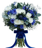 White Roses with Cornflowers Bouquet - Flowers Box London
