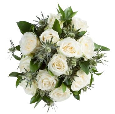 White Roses with Eryngium Bouquet - Flowers Box London