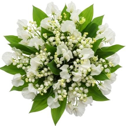 White Sweet Pea and Lily of Valley Bouquet - Flowers Box London