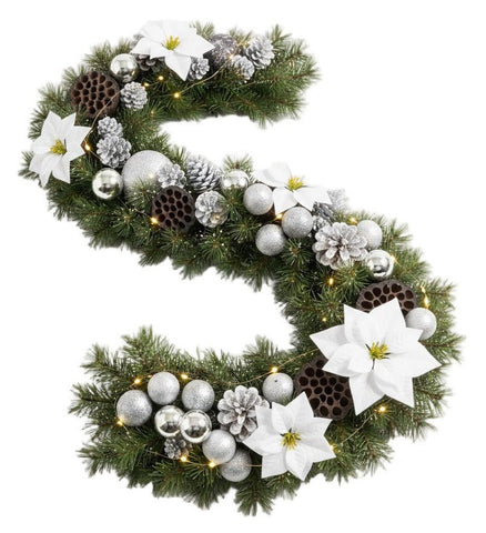 Winter Glow Spruce Garland with White Poinsettia - Flowers Box London