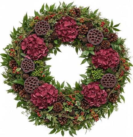 Winter Woodland Hydrangea Wreath - Flowers Box London
