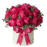 Wonderful Cerise Peonies Box with Eucalyptus - Flowers Box London