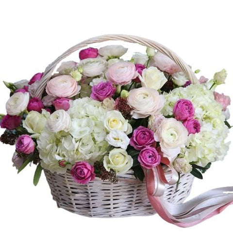 Wonderful Pastel Flowers in Basket - Flowers Box London