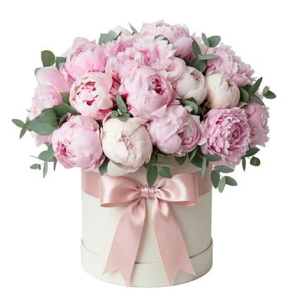 Wonderful Peonies Box with Eucalyptus - Flowers Box London