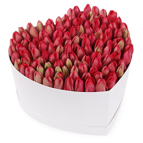 Wonderful Tulips Heart Box - Flowers Box London