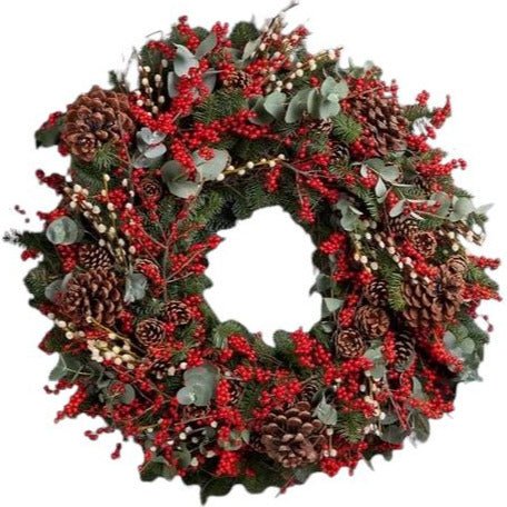 Woodland Red Berry and Cones Wreath - Flowers Box London
