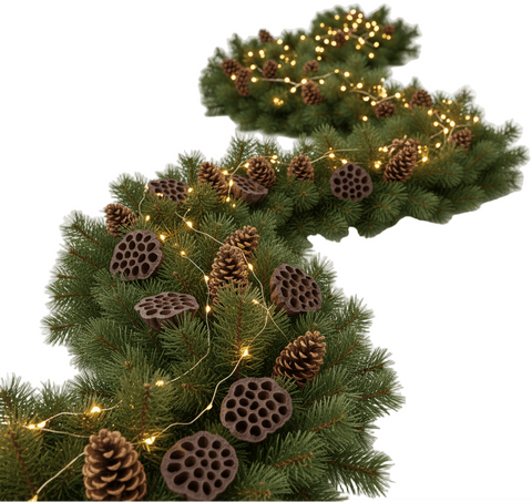 Woodland Spruce Garland with Lotus Pods & Pine Cones - Flowers Box London