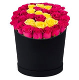 Yellow and Cerise Roses Initial Flower Box - Flowers Box London