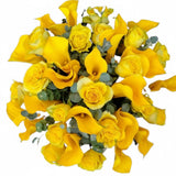Yellow Calla Lily and Roses Bouquet - Flowers Box London