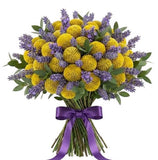 Yellow Craspedia with Lavender Bouquet - Flowers Box London