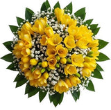 Yellow Freesias with Gypsophila and Greenery Bouquet - Flowers Box London