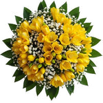 Yellow Freesias with Gypsophila and Greenery Bouquet