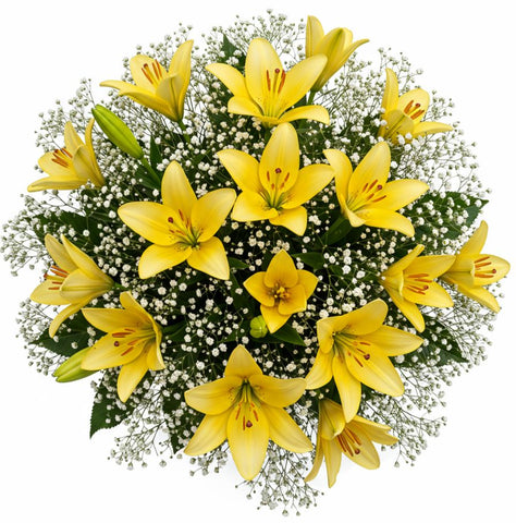 Yellow Lily with Gypsophila Bouquet