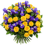 Yellow Roses with Iris Bouquet with Greenery
