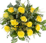 Yellow Roses with Mimosa Bouquet - Flowers Box London