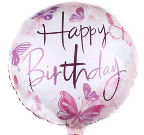18in Happy Birthday Balloon with Pink Butterfly