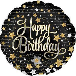 18in Happy Birthday Black Star Balloon