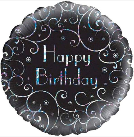 18in Happy Birthday Black Swirls Balloon - Flowers Box London