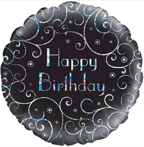 18in Happy Birthday Black Swirls Balloon