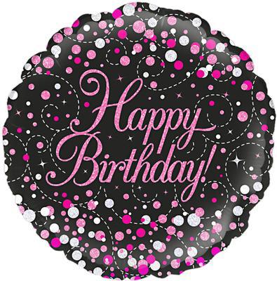 18in Happy Birthday Black/Pink Balloon
