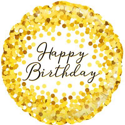18in Happy Birthday Gold/White Balloon