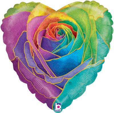 18in Heart Rainbow Rose Balloon