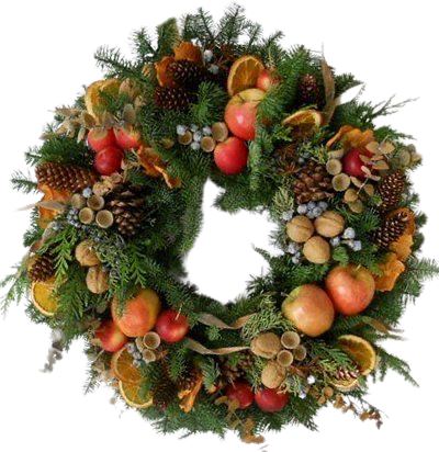 Apple and Cones Holly Wreath