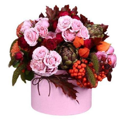 Autumn in a Pink Flower Box - Flowers Box London