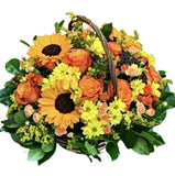 Basket with Sunflowers and Roses - Flowers Box London