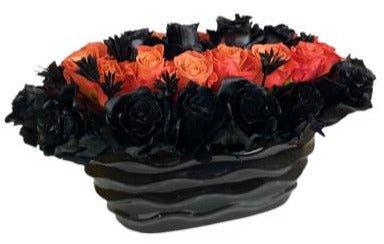 Black and Orange Roses in Pot - Flowers Box London