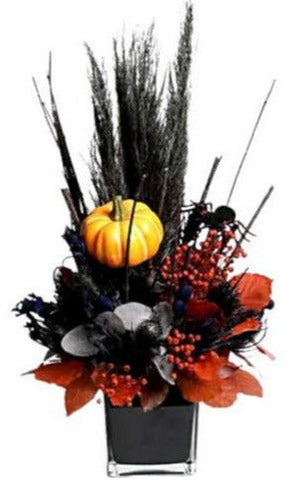 Black Autumn Arrangement in Glass Pot - Flowers Box London