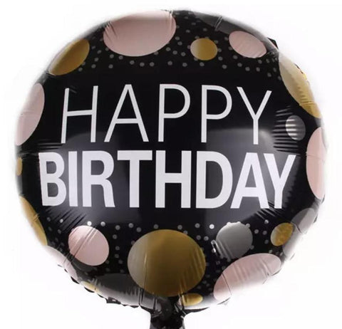 Black Balloon Happy Birthday Dots 18inch - Flowers Box London