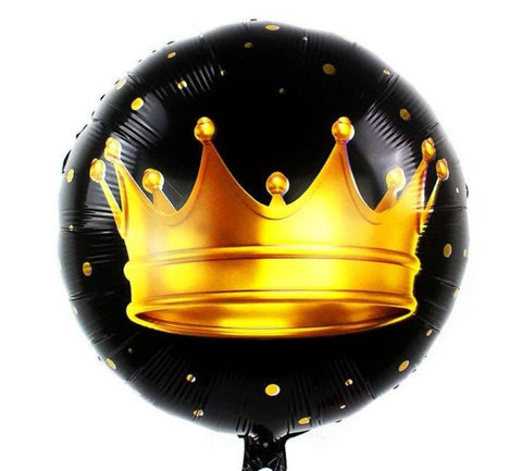 Black Round Balloon with Crown 18 inch - Flowers Box London