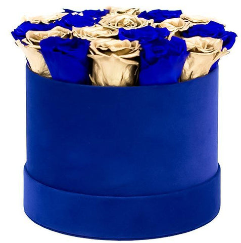Blue and Gold Roses Hat Box