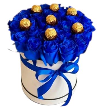 Blue Roses and Chocolates Box - Flowers Box London