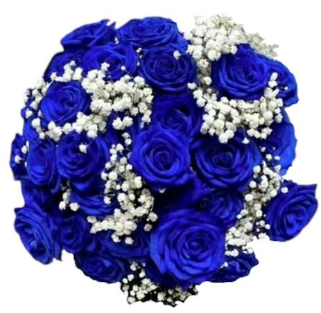 Blue Roses with Gypsophila Bouquet - Flowers Box London