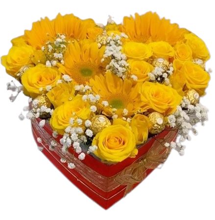 Box of Yellow Blooms and Chocolate - Flowers Box London