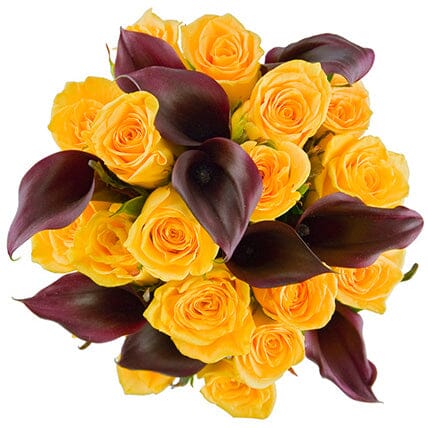 Burgundy Calla Lily and Roses Bouquet - Flowers Box London