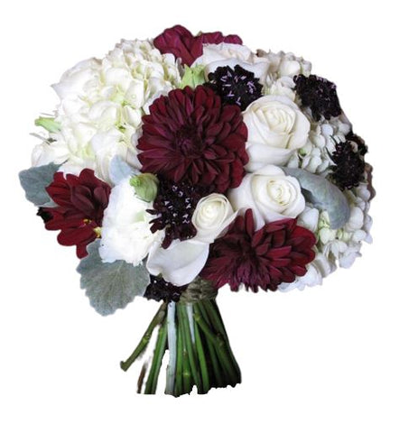 Burgundy Dhalia in White Bridal Bouquet