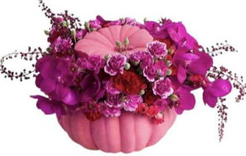 Cerise Flowers Pumpkin Arrangement - Flowers Box London