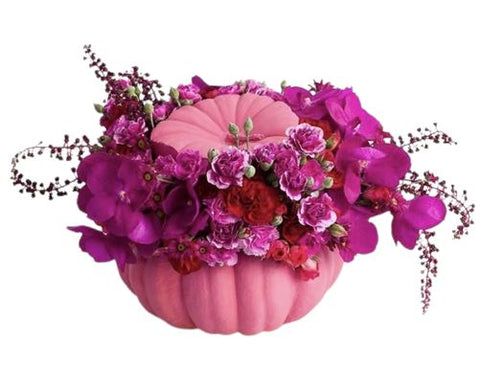 Cerise Flowers Pumpkin Arrangement