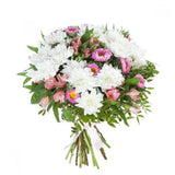 Pink alstroemeria and white chrysanthemum bouquet