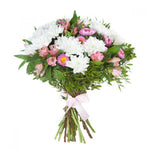 A bouquet of pink alstroemeria and white chrysanthemum