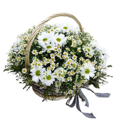 Chrysanthemum and Tanacetum Flower Basket - Flowers Box London