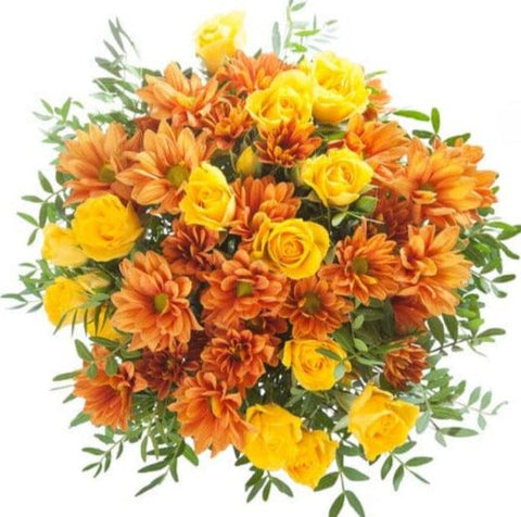 Chrysanthemum and Yellow Spray Roses Bouquet - Flowers Box London