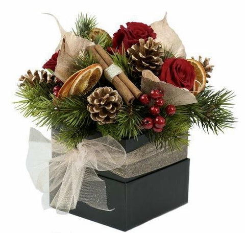 Cinnamon and Roses Christmas Box - Flowers Box London