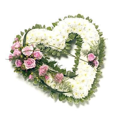 Classic White Open Heart with Pink Corsage - Flowers Box London