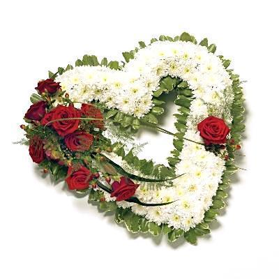 Classic White Open Heart with Red Corsage - Flowers Box London
