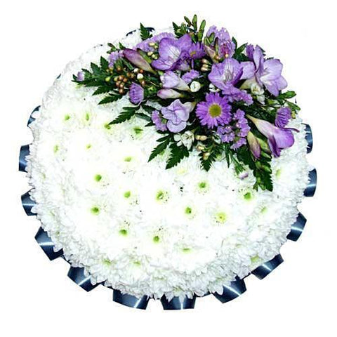 Classic White Posy with Purple Corsage