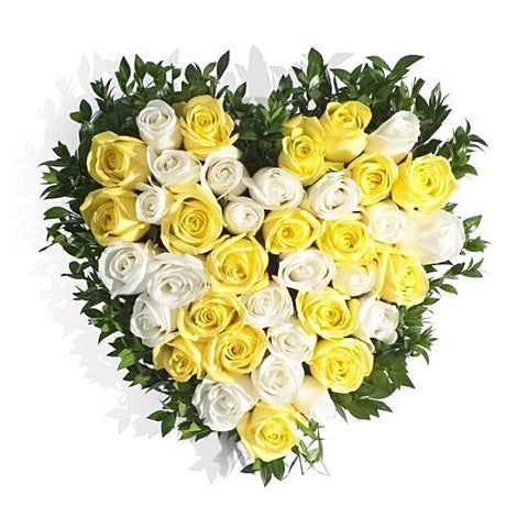 Classic White & Yellow Roses Heart - Flowers Box London